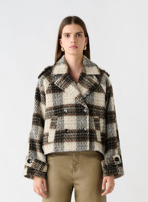 ESMAEE Ridder Cropped Coat - Brown/Grey Check Coat - Zabecca Living