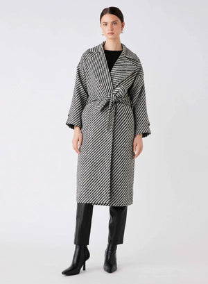 ESMAEE Solo Wrap Coat - Black / White Diagonal Coat - Zabecca Living