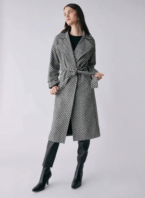 ESMAEE Solo Wrap Coat - Black / White Diagonal Coat - Zabecca Living