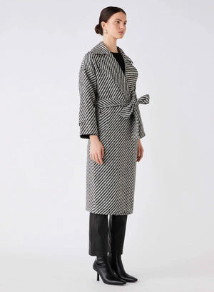 ESMAEE Solo Wrap Coat - Black / White Diagonal Coat - Zabecca Living
