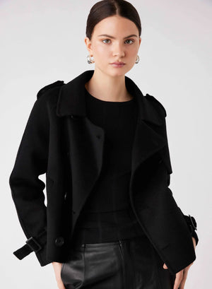 ESMAEE Virtual Cropped Trench Coat - Black Coat - Zabecca Living