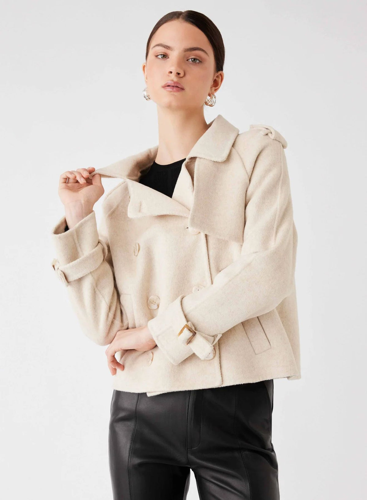 ESMAEE Virtual Cropped Trench Coat - Cream Coat - Zabecca Living
