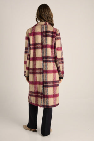 FATE & BECKER Harlow Check Longline Coat - Pink Check Coat - Zabecca Living