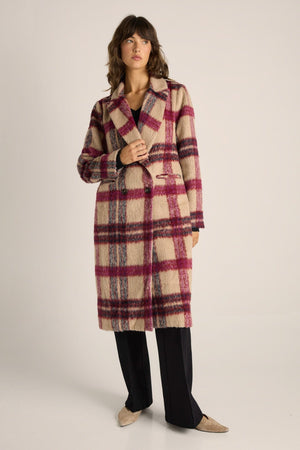 FATE & BECKER Harlow Check Longline Coat - Pink Check Coat - Zabecca Living