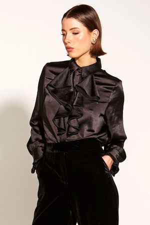 FATE & BECKER Only She Knows Ruffle Shirt - Black Shirts & Blouses - Zabecca Living