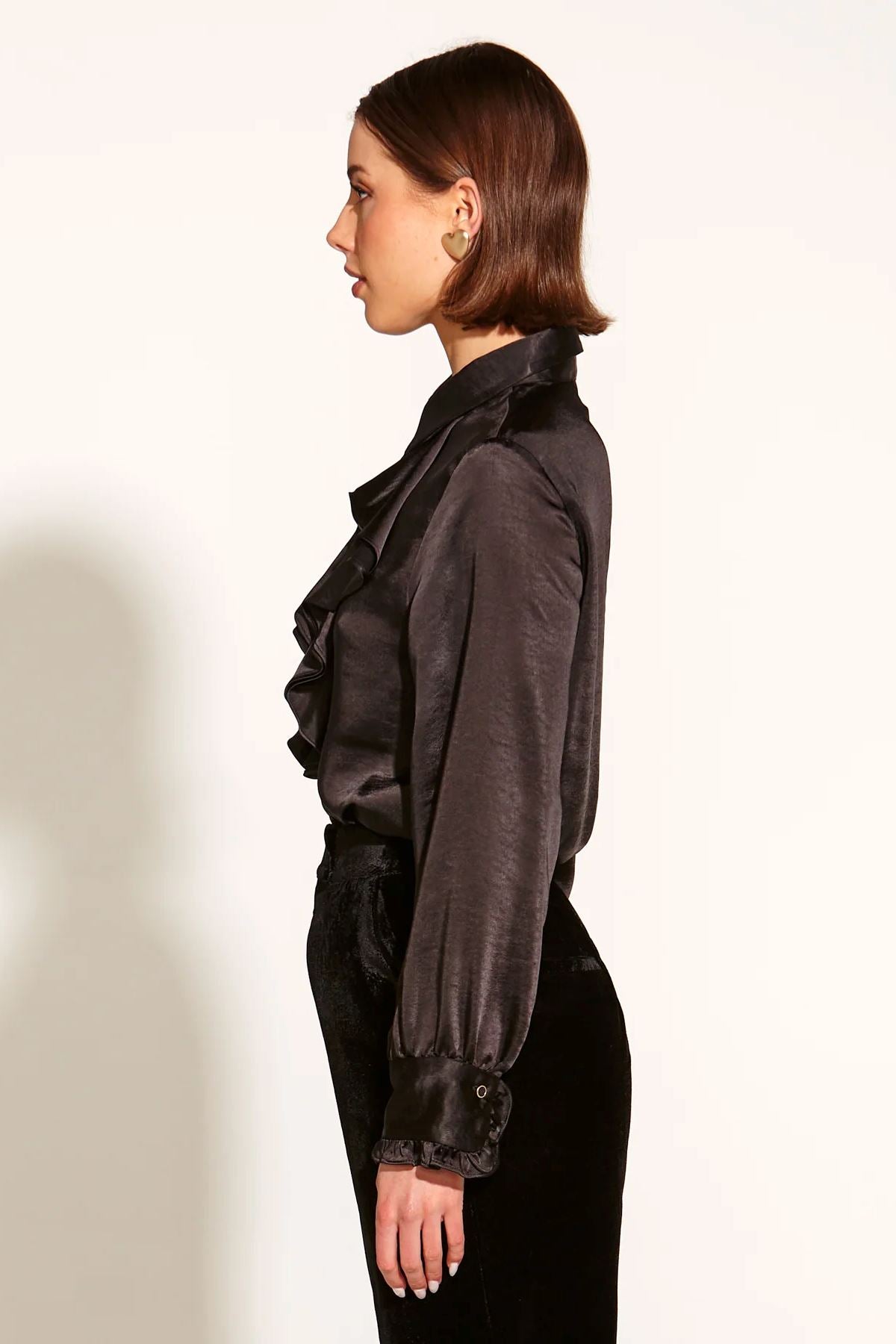 FATE & BECKER Only She Knows Ruffle Shirt - Black Shirts & Blouses - Zabecca Living
