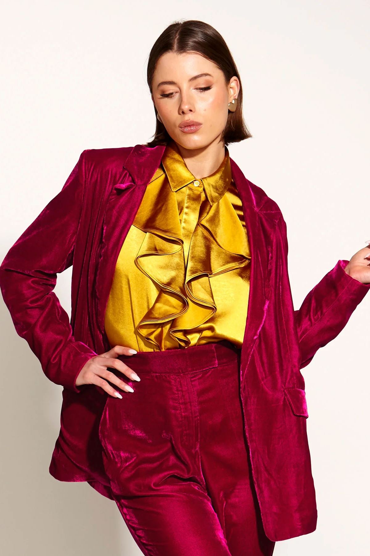 FATE & BECKER Only She Knows Ruffle Shirt - Gold Shirts & Blouses - Zabecca Living