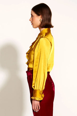 FATE & BECKER Only She Knows Ruffle Shirt - Gold Shirts & Blouses - Zabecca Living