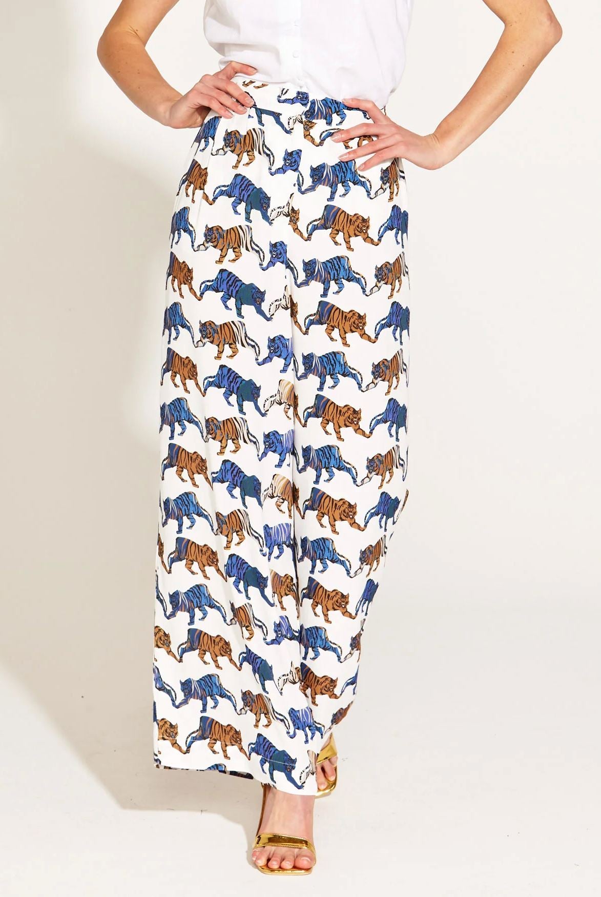 FATE & BECKER Queen Of The Jungle Wide Leg Pant - Tiger Print PANTS - Zabecca Living