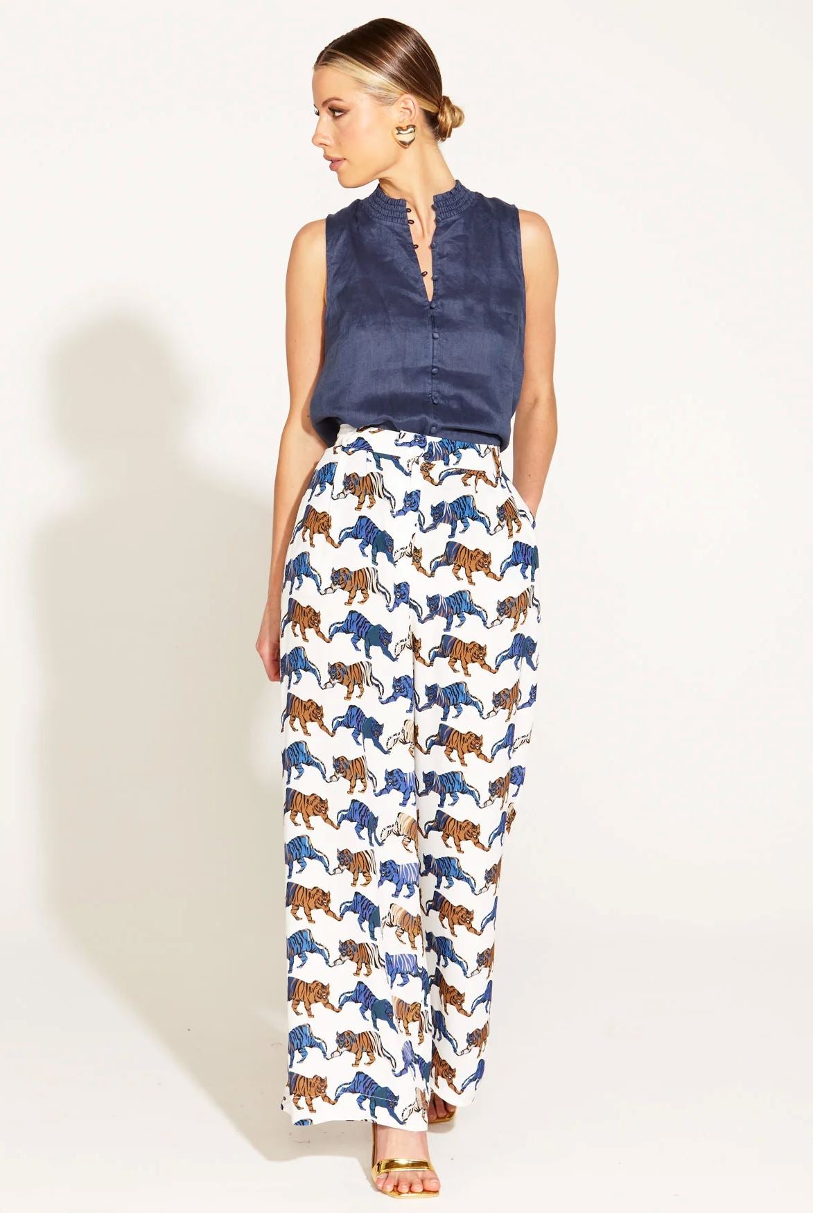 FATE & BECKER Queen Of The Jungle Wide Leg Pant - Tiger Print PANTS - Zabecca Living