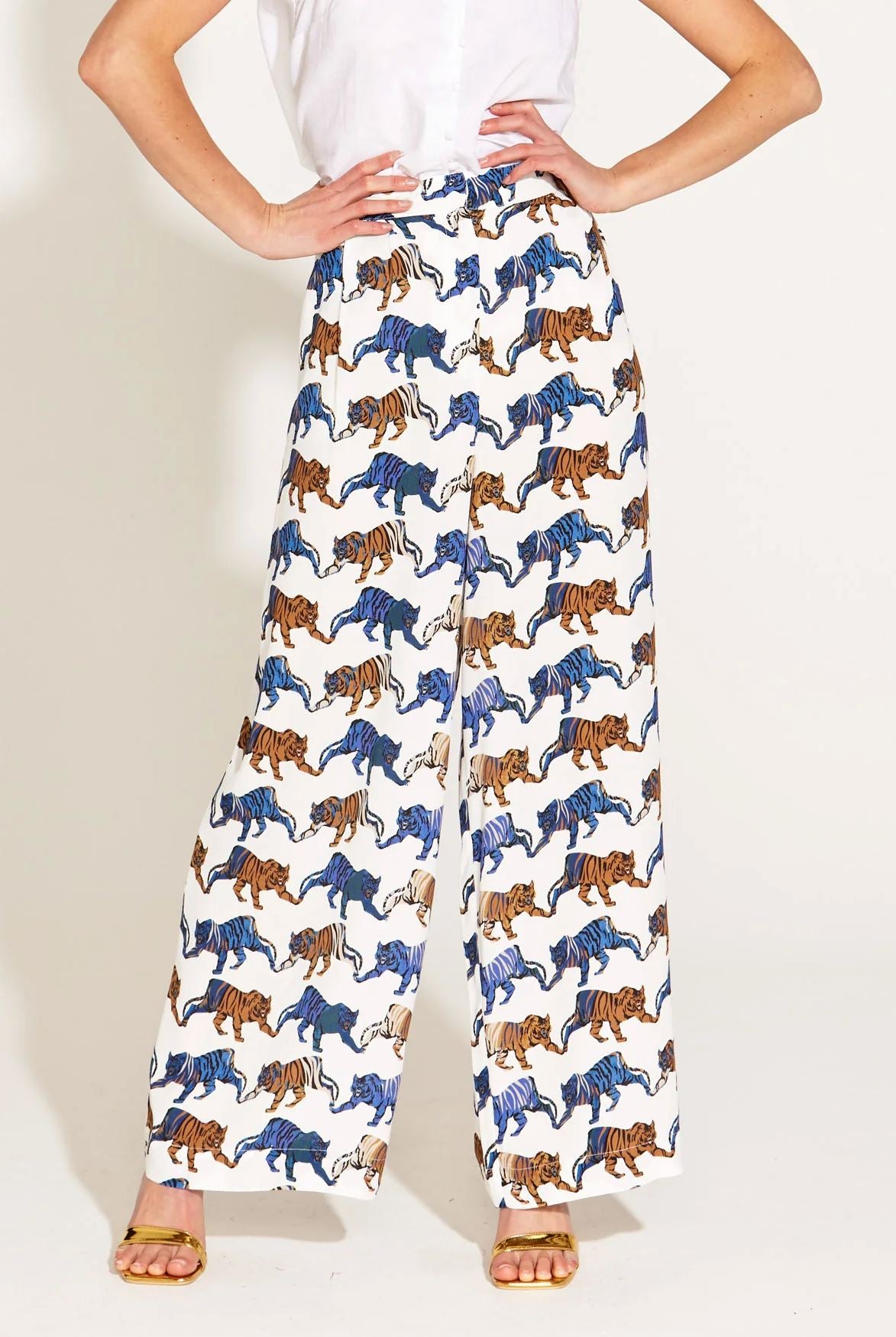 FATE & BECKER Queen Of The Jungle Wide Leg Pant - Tiger Print PANTS - Zabecca Living