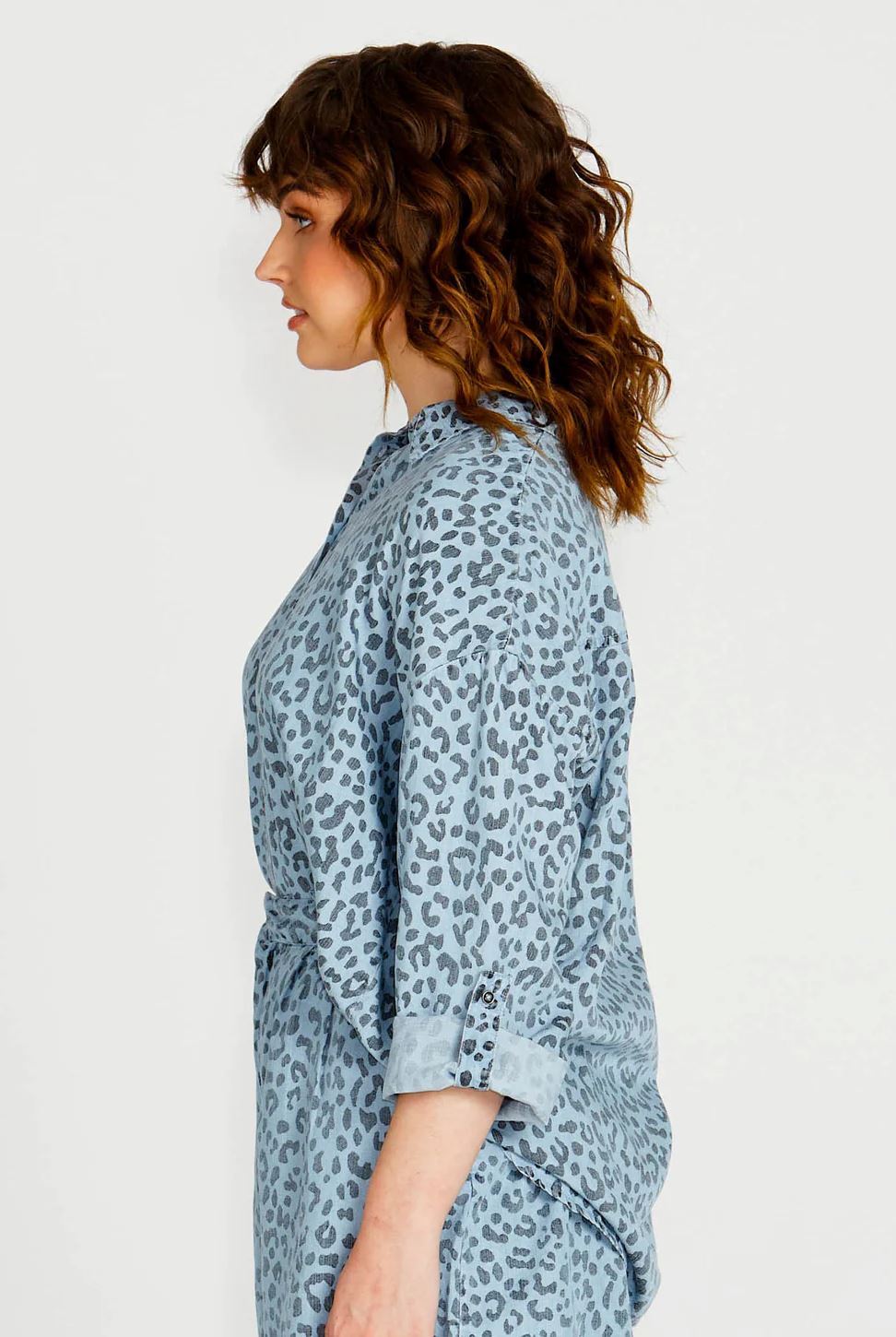FATE & BECKER Zahila Shirt - Denim Cheetah Shirts & Blouses - Zabecca Living