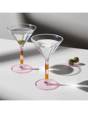 FAZEEK Striped Martini Glass - Pink + Amber DRINKWARE - Zabecca Living