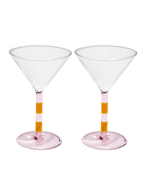 FAZEEK Striped Martini Glass - Pink + Amber DRINKWARE - Zabecca Living