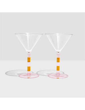 FAZEEK Striped Martini Glass - Pink + Amber DRINKWARE - Zabecca Living
