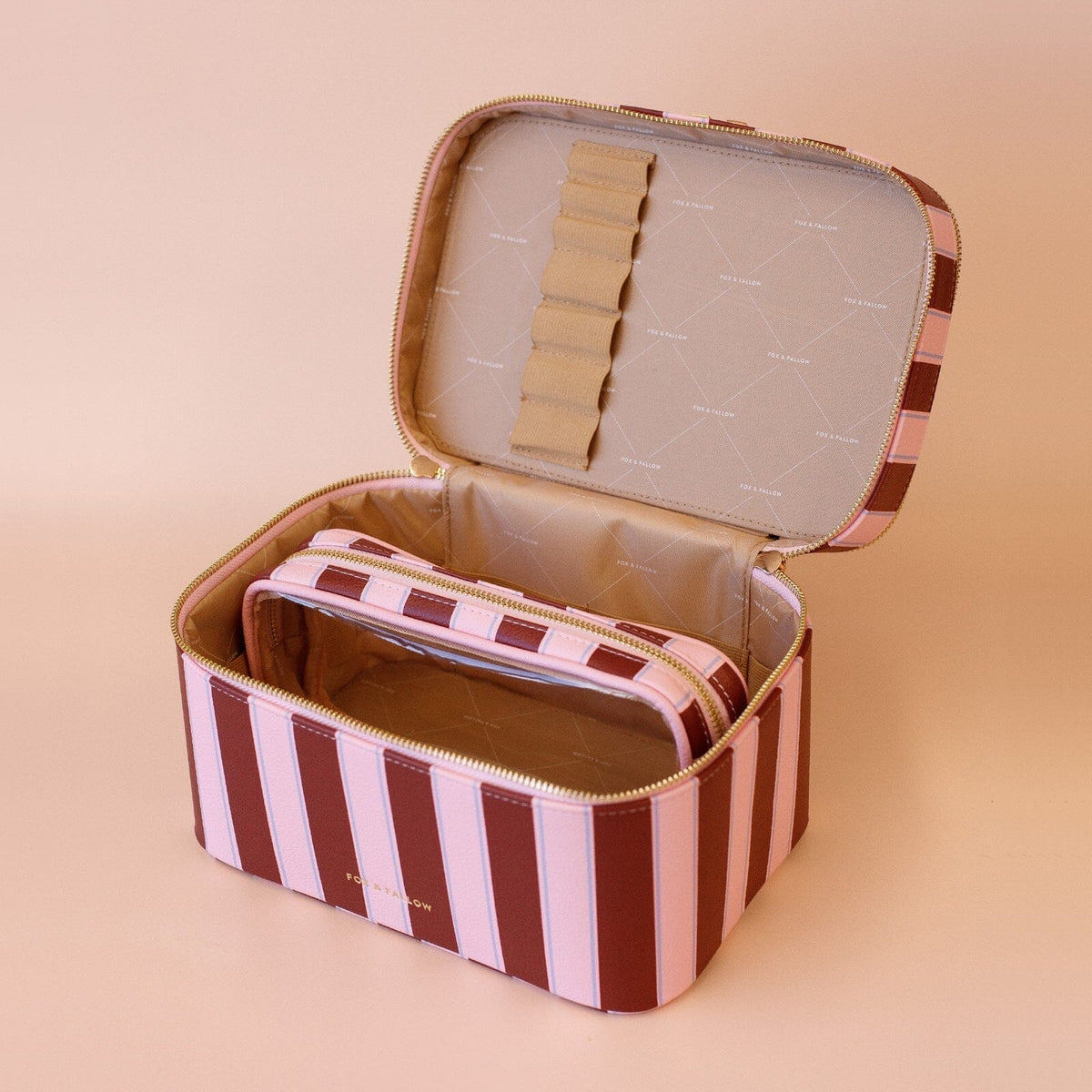 FOX & FALLOW Burgundy Stripe Vanity Case COSMETIC BAG - Zabecca Living
