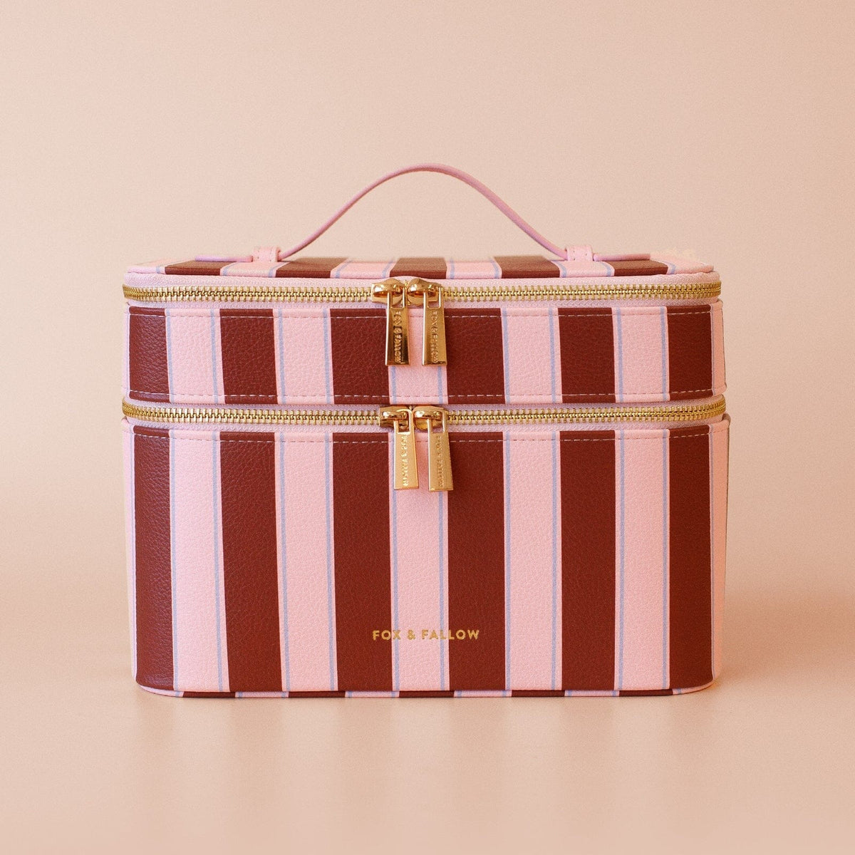 FOX & FALLOW Burgundy Stripe Vanity Case COSMETIC BAG - Zabecca Living
