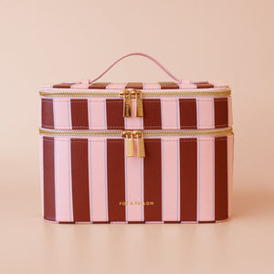 FOX & FALLOW Burgundy Stripe Vanity Case COSMETIC BAG - Zabecca Living
