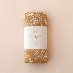 FOX & FALLOW Gold Holly Organic Muslin Wrap Swaddle BABY BLANKET - Zabecca Living