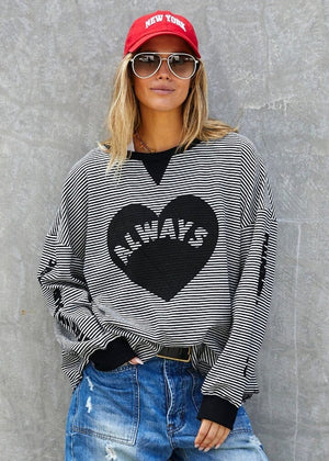 HAMMILL & CO Always Waffle Top - Black/White Long Sleeve Tee - Zabecca Living