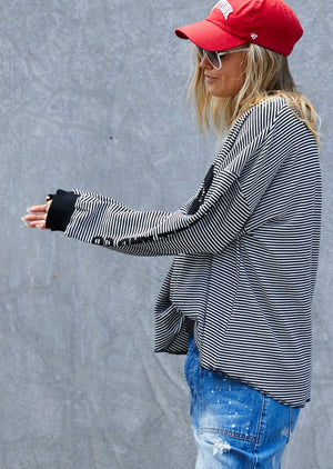 HAMMILL & CO Always Waffle Top - Black/White Long Sleeve Tee - Zabecca Living