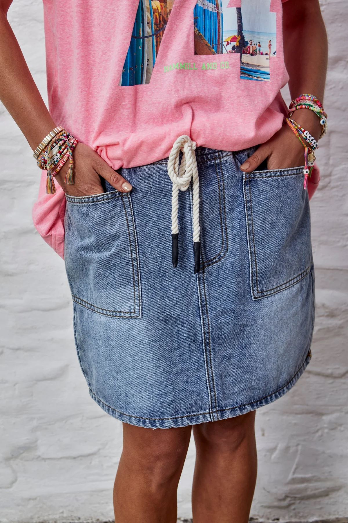 HAMMILL & CO Denim Skirt Elastic Waist - Stonewash Denim Skirt - Zabecca Living