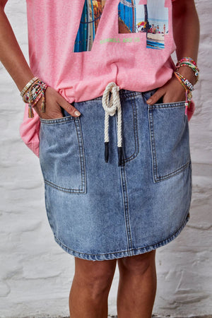 HAMMILL & CO Denim Skirt Elastic Waist - Stonewash Denim Skirt - Zabecca Living