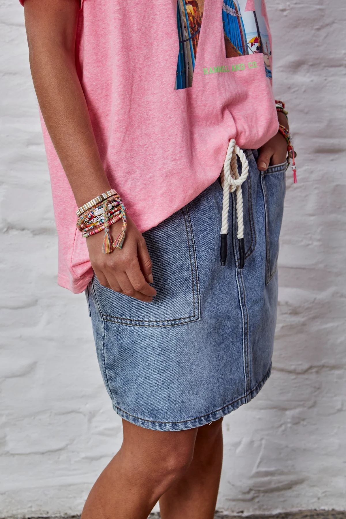 HAMMILL & CO Denim Skirt Elastic Waist - Stonewash Denim Skirt - Zabecca Living