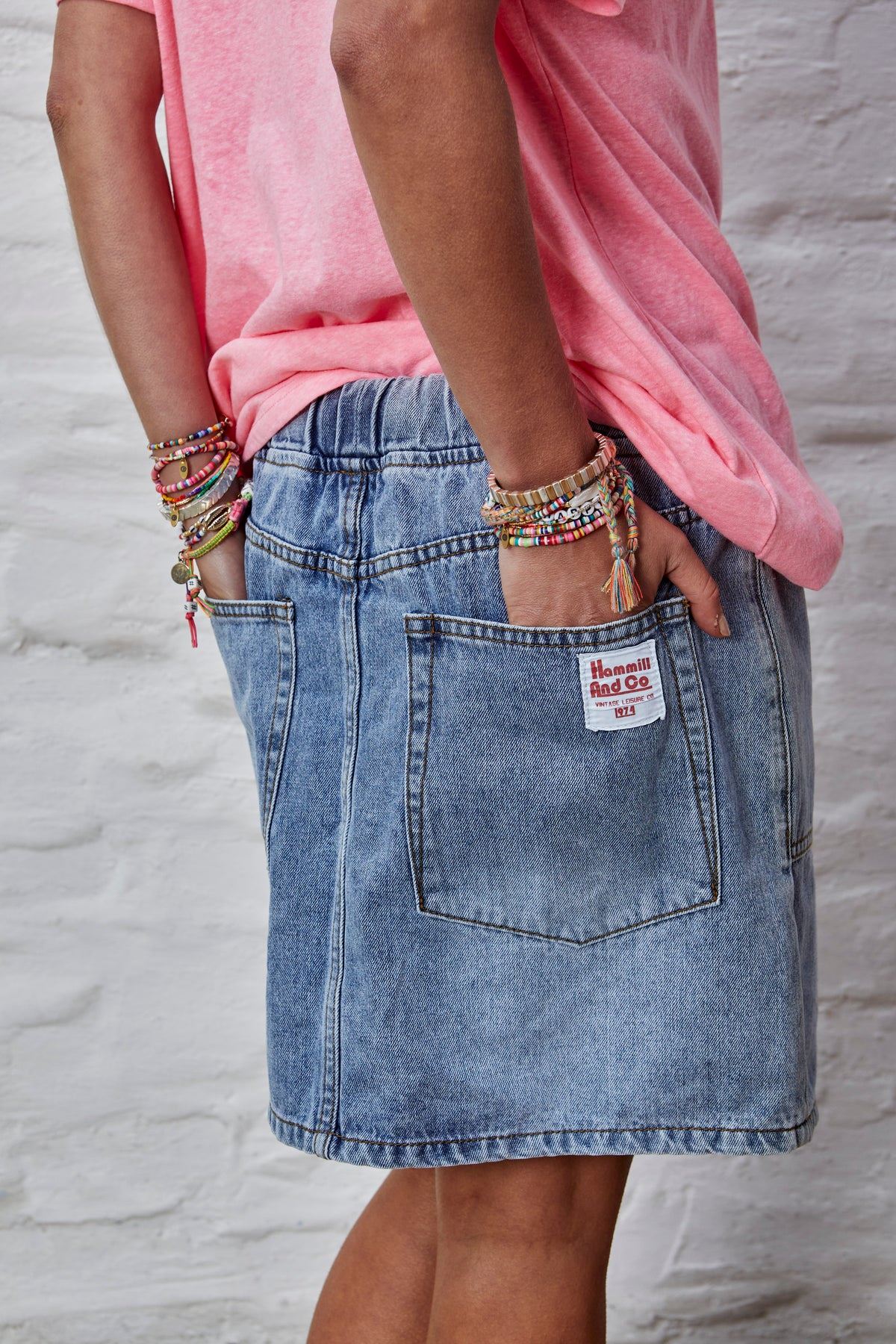 HAMMILL & CO Denim Skirt Elastic Waist - Stonewash Denim Skirt - Zabecca Living