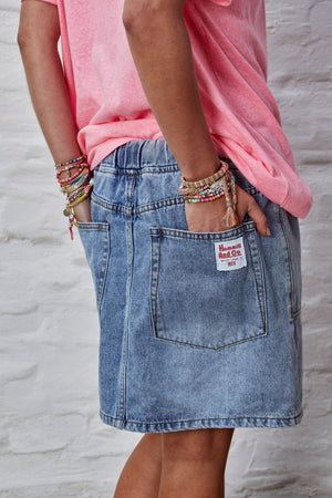 HAMMILL & CO Denim Skirt Elastic Waist - Stonewash Denim Skirt - Zabecca Living