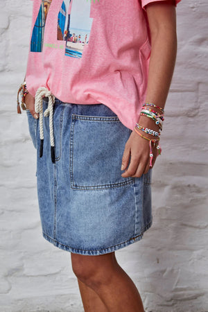 HAMMILL & CO Denim Skirt Elastic Waist - Stonewash Denim Skirt - Zabecca Living