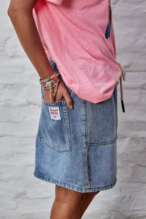 HAMMILL & CO Denim Skirt Elastic Waist - Stonewash Denim Skirt - Zabecca Living