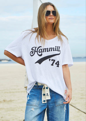 HAMMILL & CO Hammill '74 Logo V-Neck Tee - White Tee - Zabecca Living