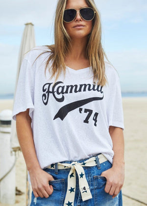 HAMMILL & CO Hammill '74 Logo V-Neck Tee - White Tee - Zabecca Living