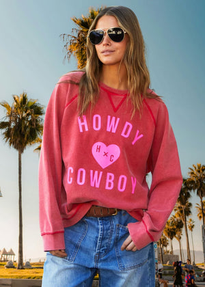 HAMMILL & CO Howdy Cowboy Vintage Wash Sweat - Red SWEATER - Zabecca Living