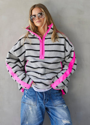 HAMMILL & CO Pop Stripe Polar Fleece - Neon Pink Jacket - Zabecca Living