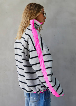HAMMILL & CO Pop Stripe Polar Fleece - Neon Pink Jacket - Zabecca Living