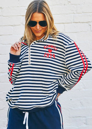 HAMMILL & CO Retro Stripe Collard Zip Sweat - Navy/White SWEATER - Zabecca Living