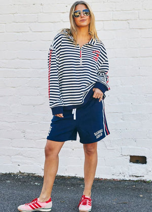 HAMMILL & CO Retro Stripe Collard Zip Sweat - Navy/White SWEATER - Zabecca Living