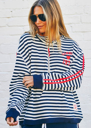 HAMMILL & CO Retro Stripe Collard Zip Sweat - Navy/White SWEATER - Zabecca Living