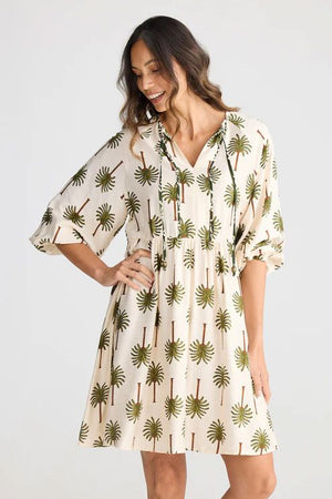 HOLIDAY Alfina Dress - Ivory Palm Print DRESS - Zabecca Living