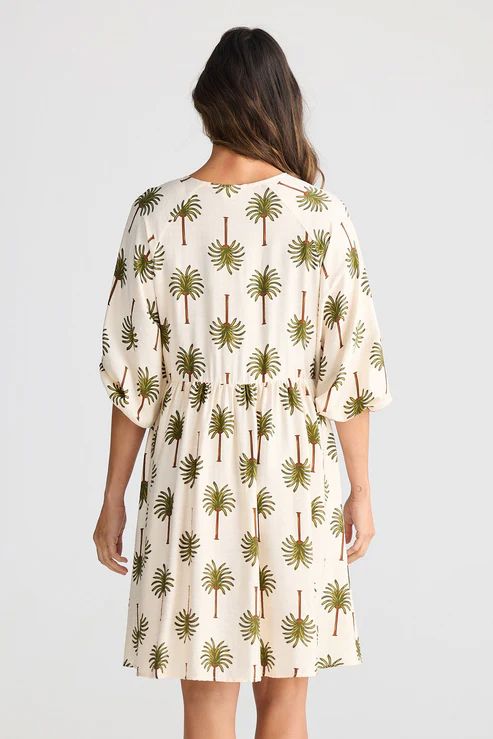 HOLIDAY Alfina Dress - Ivory Palm Print DRESS - Zabecca Living
