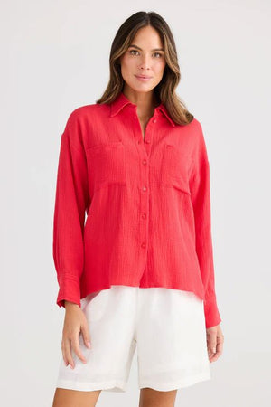 HOLIDAY Coral Shirt - Red Shirts & Blouses - Zabecca Living