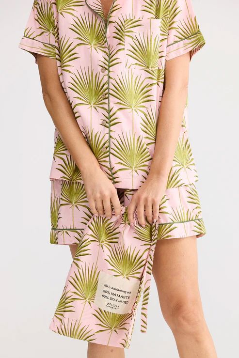 HOLIDAY Namaste Pyjama Set - Pink Palm Print Sleepwear - Zabecca Living