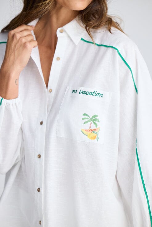 HOLIDAY On Vacation Shirt - White Multi Shirts & Blouses - Zabecca Living