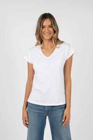 HUMIDITY LIFESTYLE Must Have V-Neck Tee- White Tee - Zabecca Living