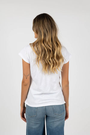 HUMIDITY LIFESTYLE Must Have V-Neck Tee- White Tee - Zabecca Living