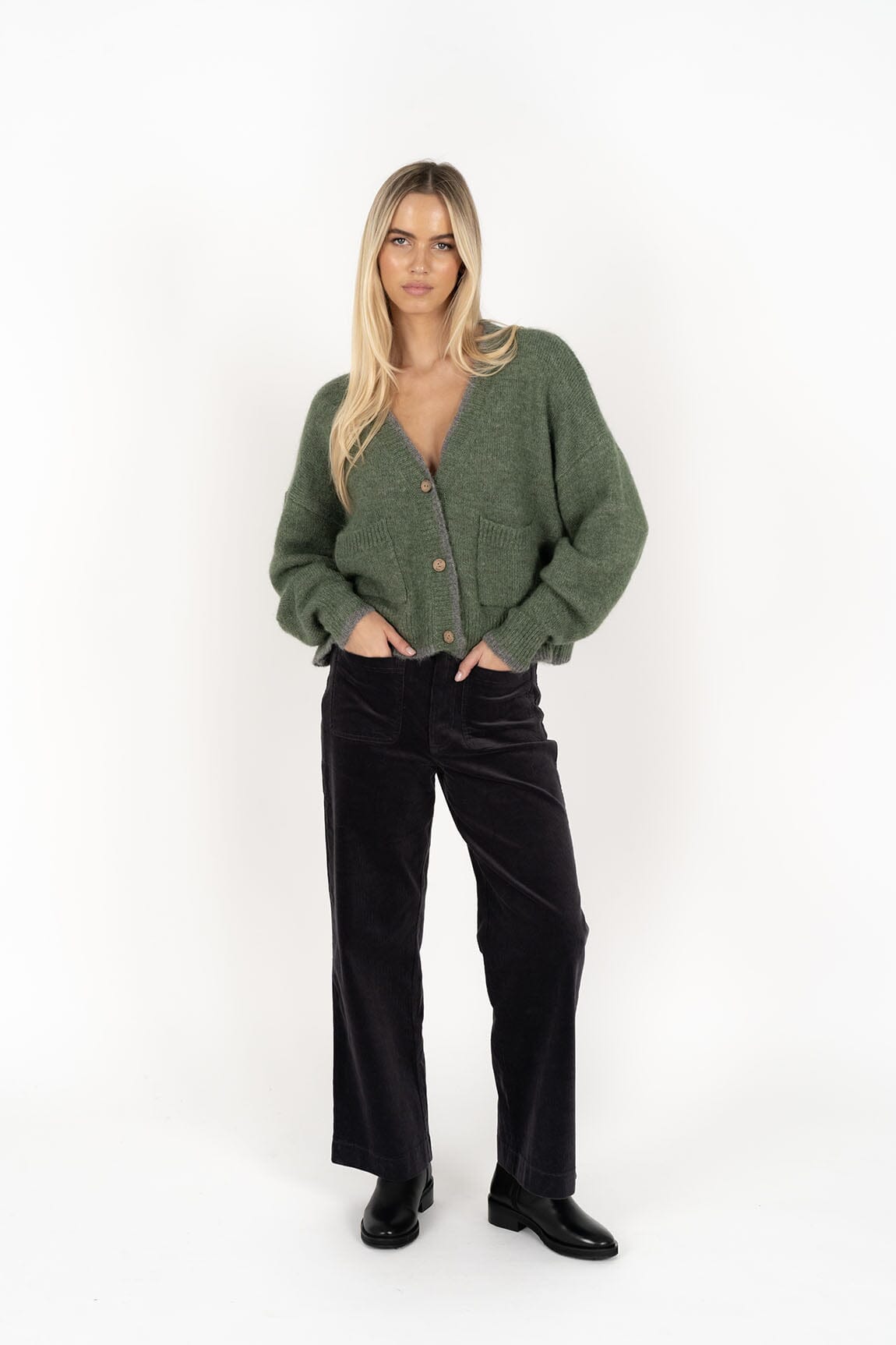 HUMIDITY LIFESTYLE Romi Cardi - Green / Grey CARDIGAN - Zabecca Living