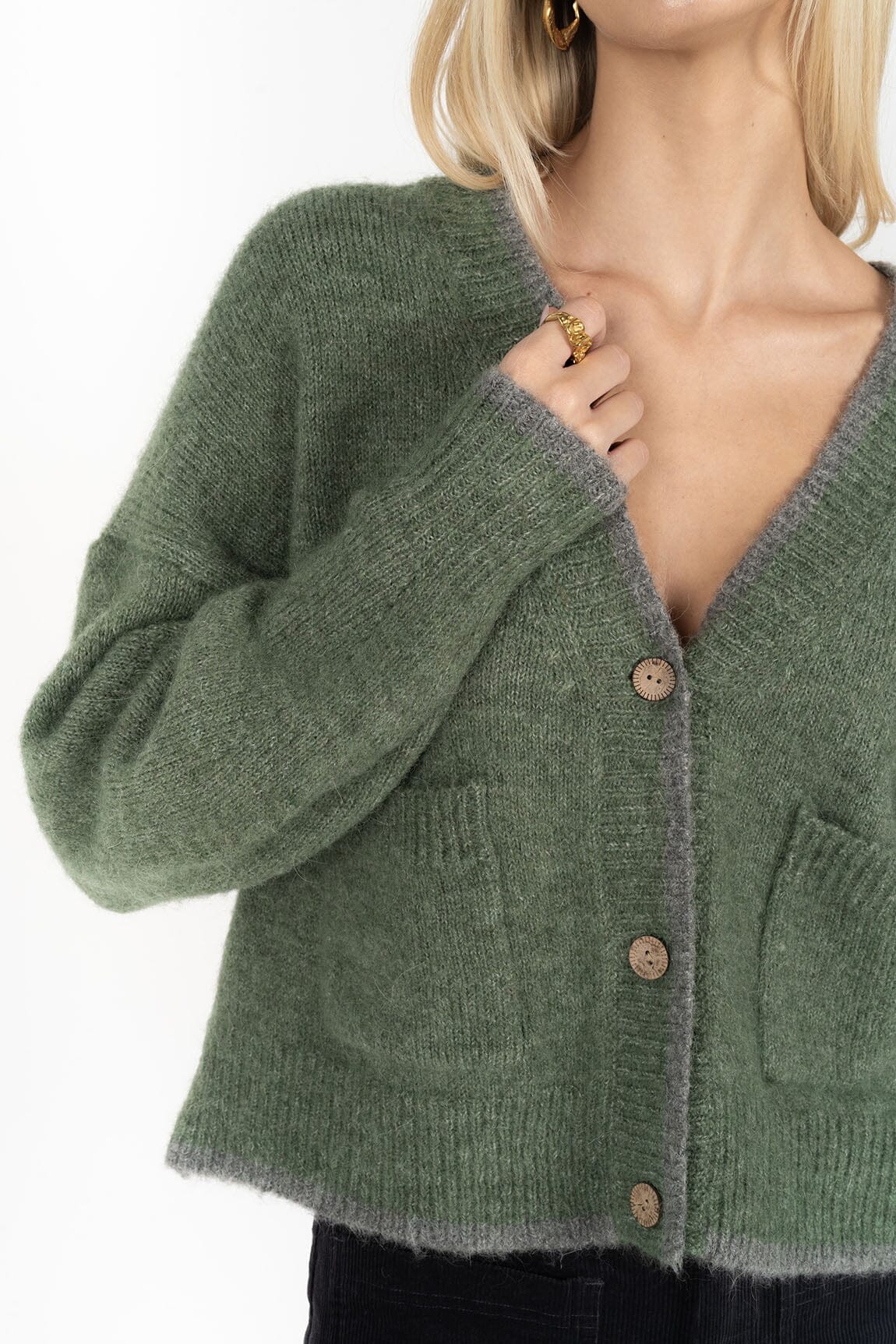 HUMIDITY LIFESTYLE Romi Cardi - Green / Grey CARDIGAN - Zabecca Living