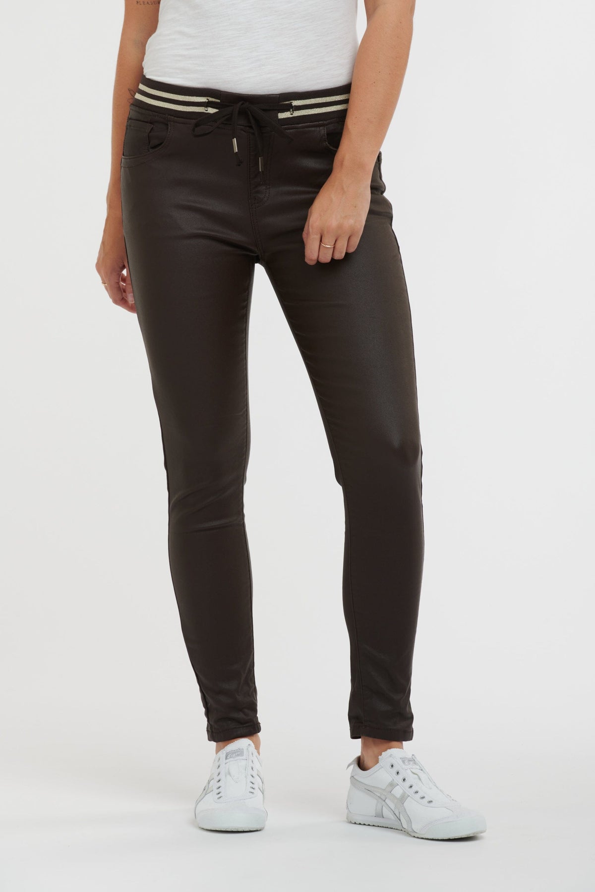 ITALIAN STAR Pleather Tommy Jean - Chocolate JEANS - Zabecca Living